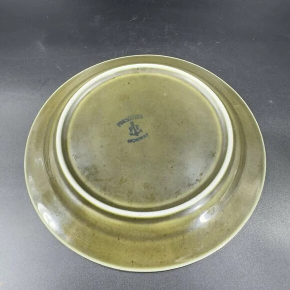 Vintage‎ Porsgrund Dish Plate Set 2 Dishes Plates Made In Norway Green Ceramic